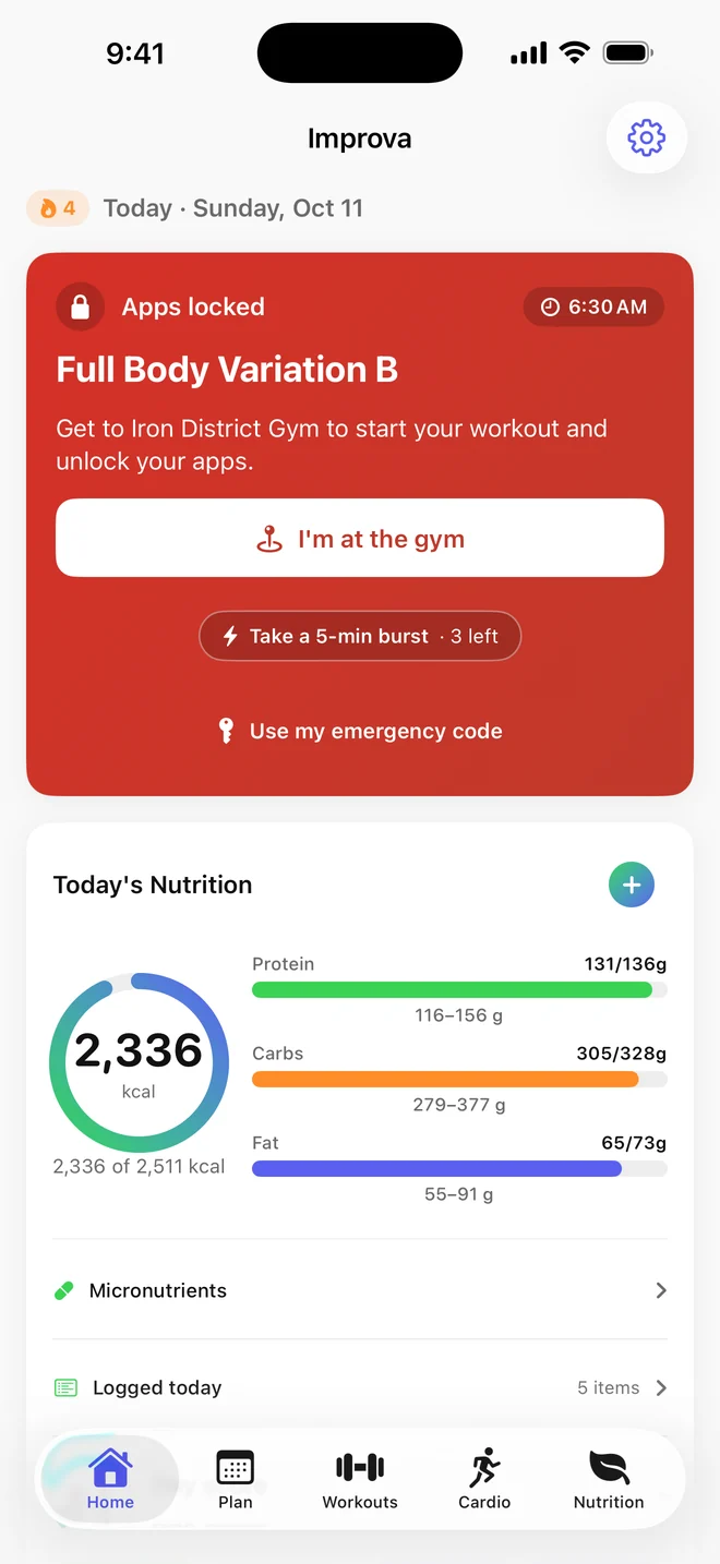 Apps locked until you check in at your gym for the workout you planned